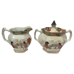 Antique Woods Ware Wincanton Hand painted Porcelain Creamer and Sugar Bowl
