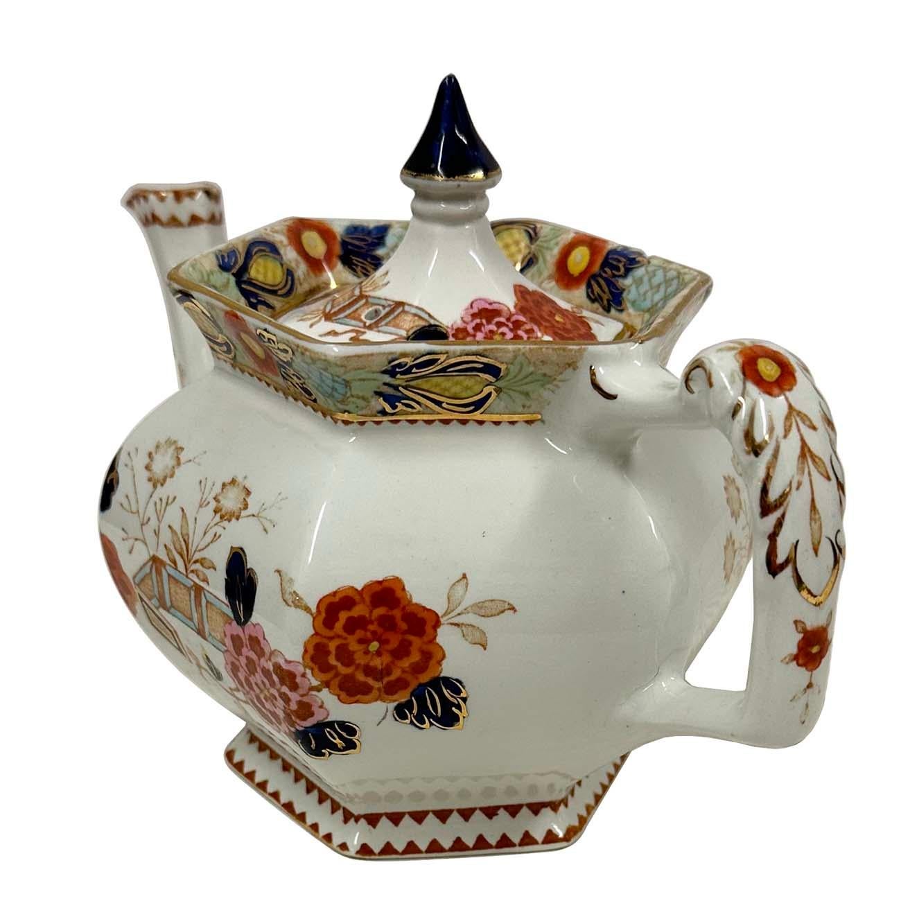 Antigua tetera de porcelana pintada a mano Woods Ware Wincanton siglo XIX en venta