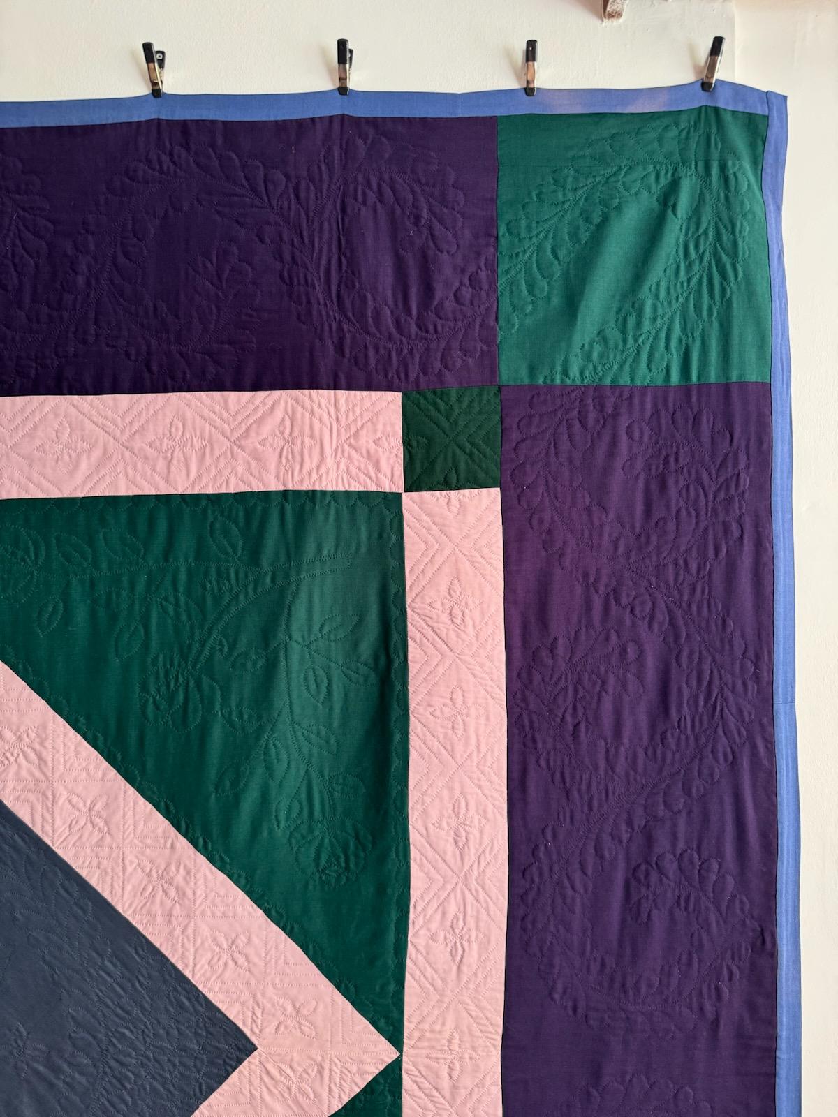 Antike Wolle Amish Diamond in A Square Quilt (Handgefertigt) im Angebot
