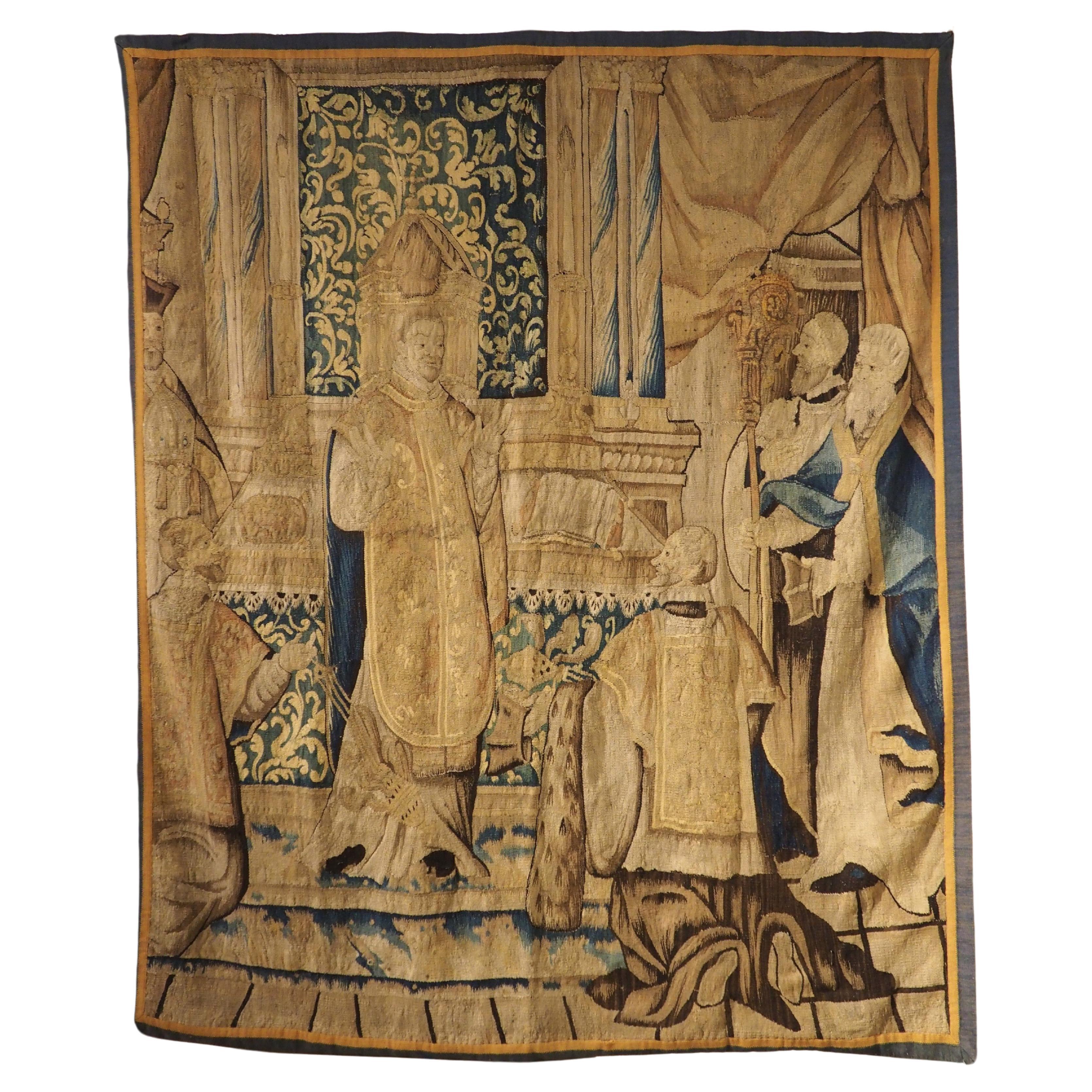 Antique Wool and Silk Tapestry from Brussels, Circa 1650 For Sale