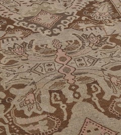 Antique Wool Chocolate-Brown Traditional Floral Vine Caucasus Runner
