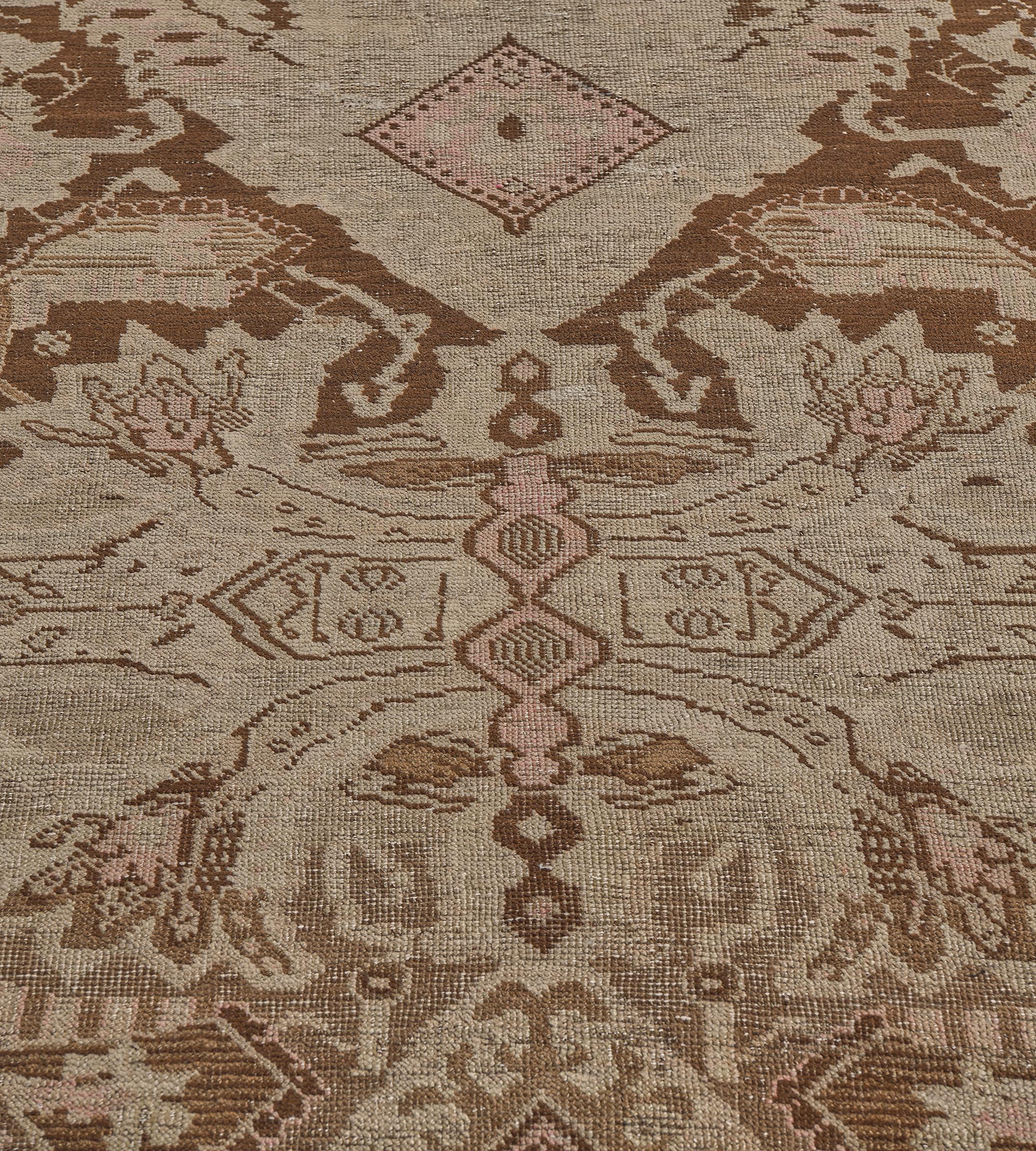 Laine Chemin de table caucasien en laine ancienne marron-chocolat à motif floral traditionnel en vente