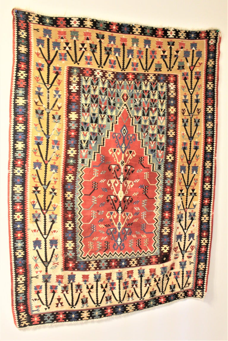 Antique Wool Flat-Woven Turkish Prayer Rug or Tapestry For Sale at ...
