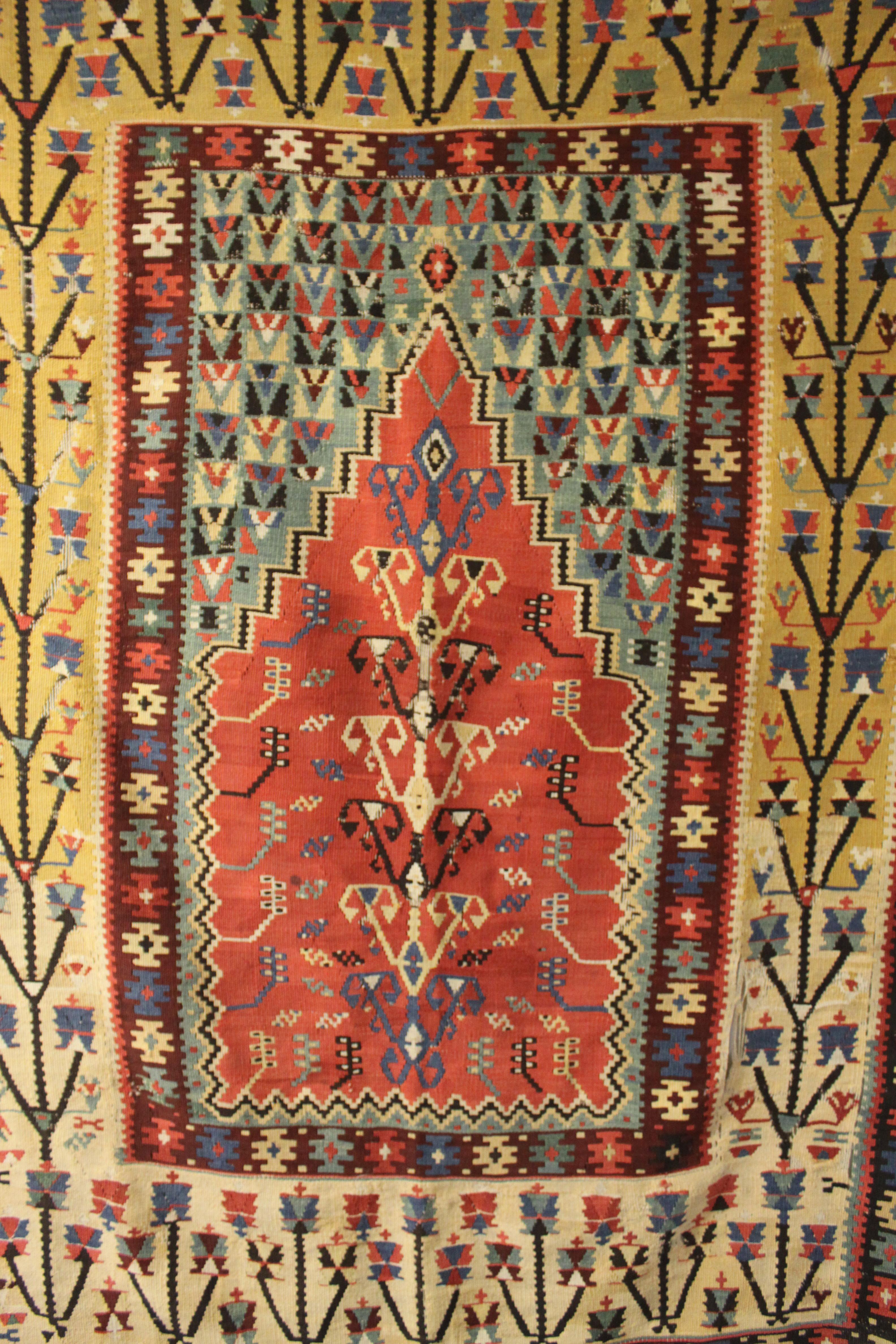 Hand-Knotted Antique Wool Flat-Woven Turkish Prayer Rug or Tapestry For Sale