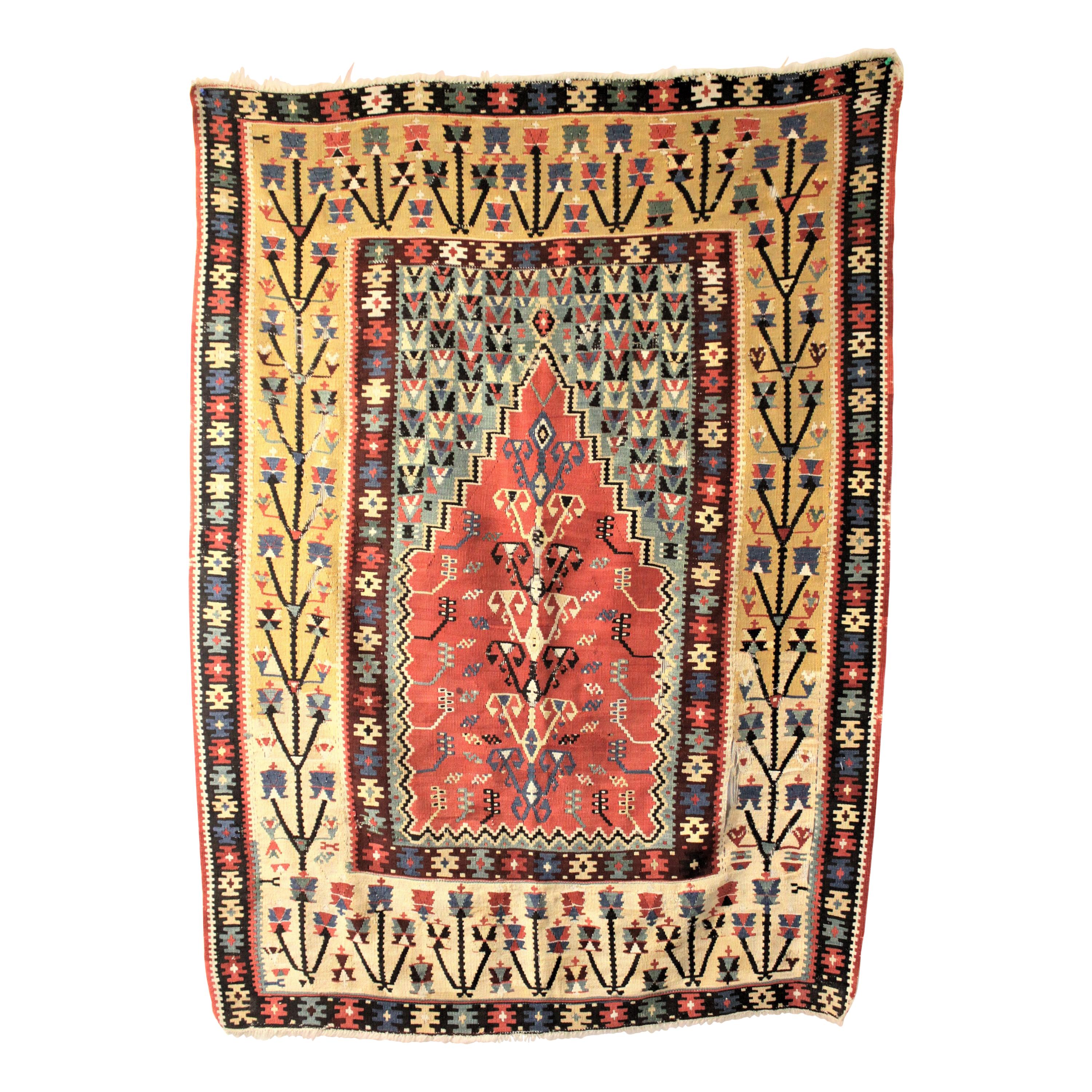 Antique Wool Flat-Woven Turkish Prayer Rug or Tapestry For Sale