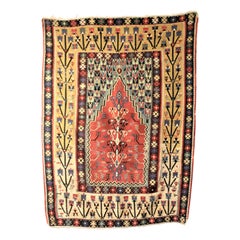 Tapis de prière turc ancien tissé à plat ou tapisserie
