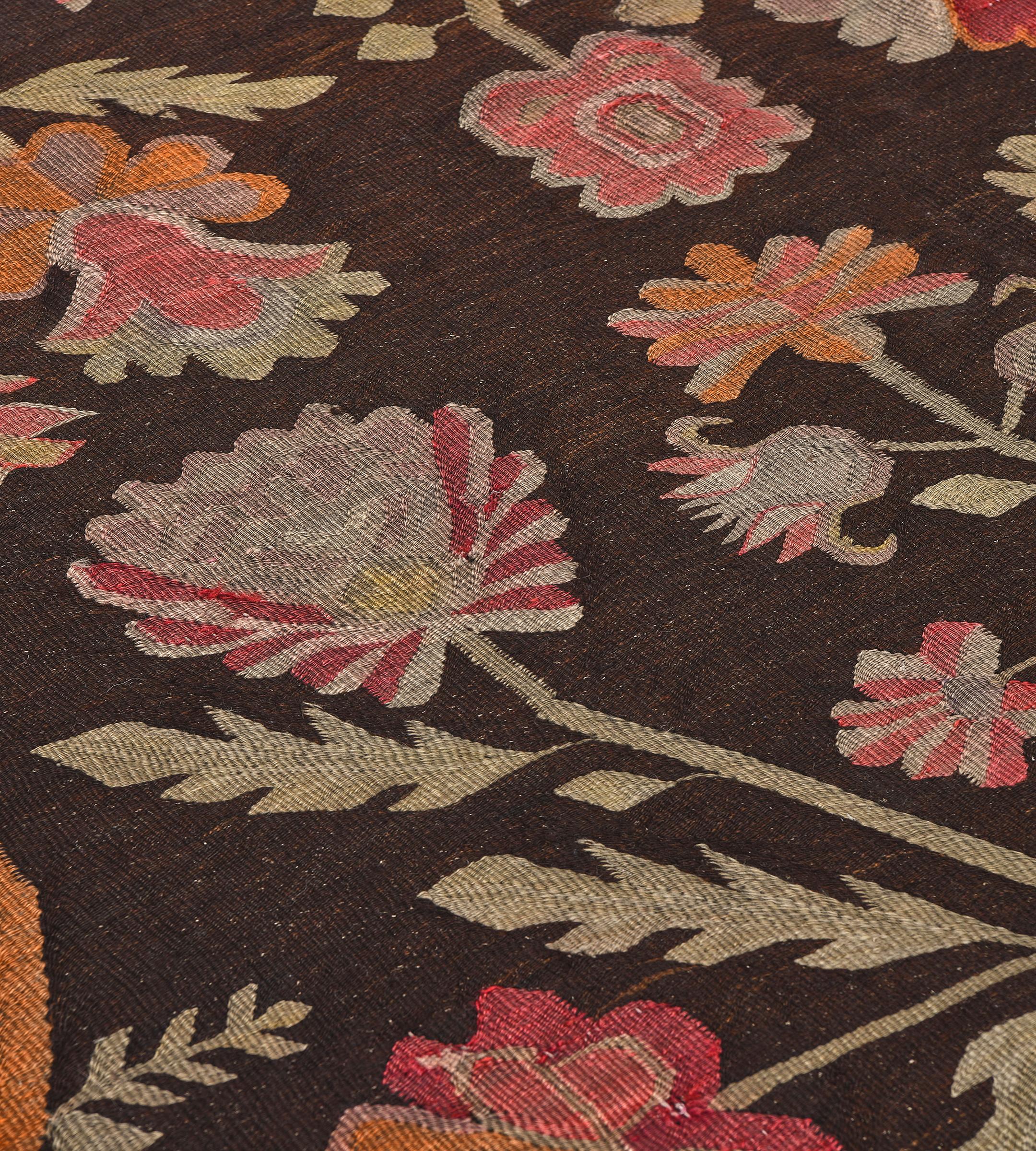Romanian Antique Wool Floral Bessarabian Rug from Romania For Sale