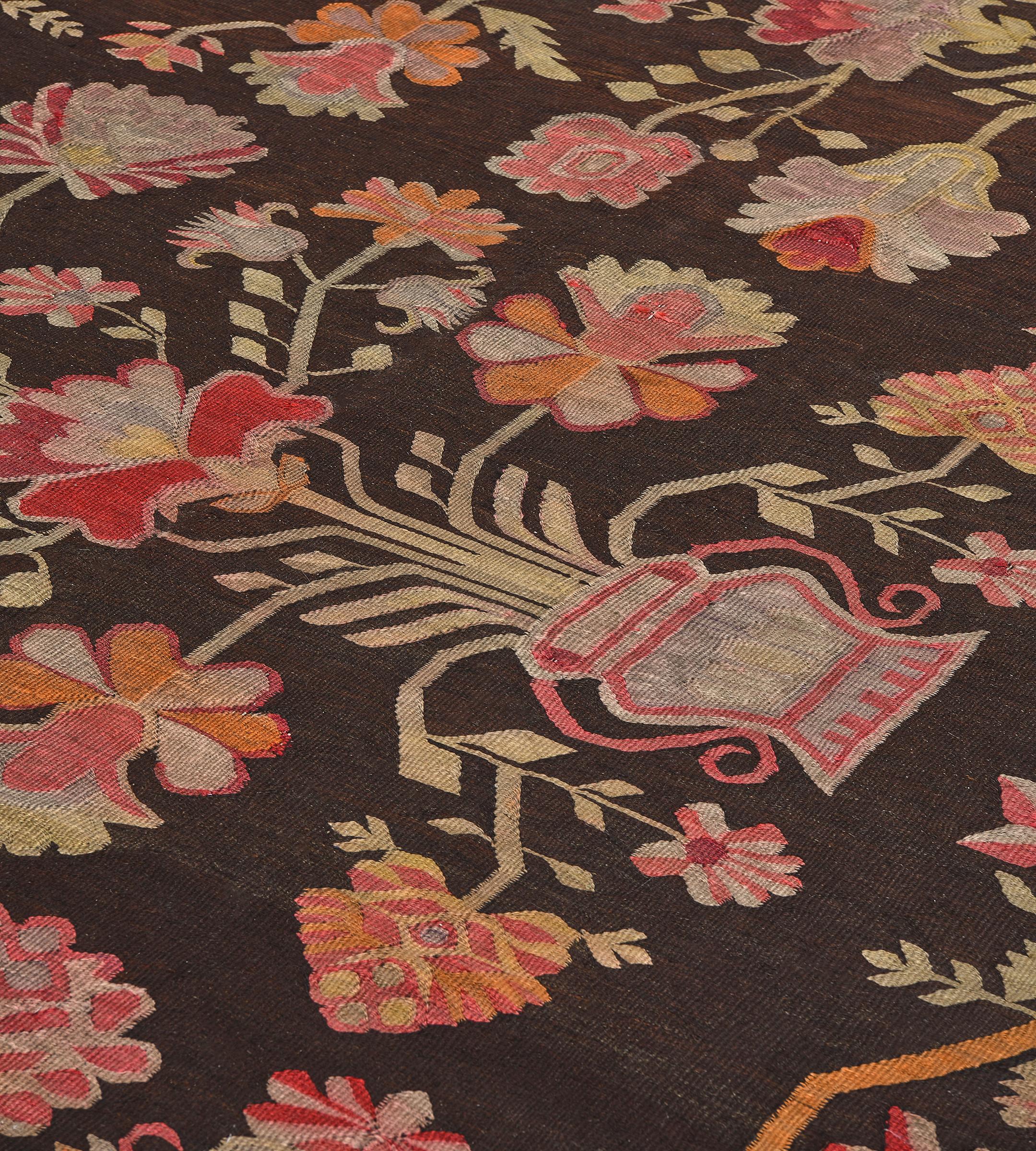 19th Century Antique Wool Floral Bessarabian Rug from Romania For Sale