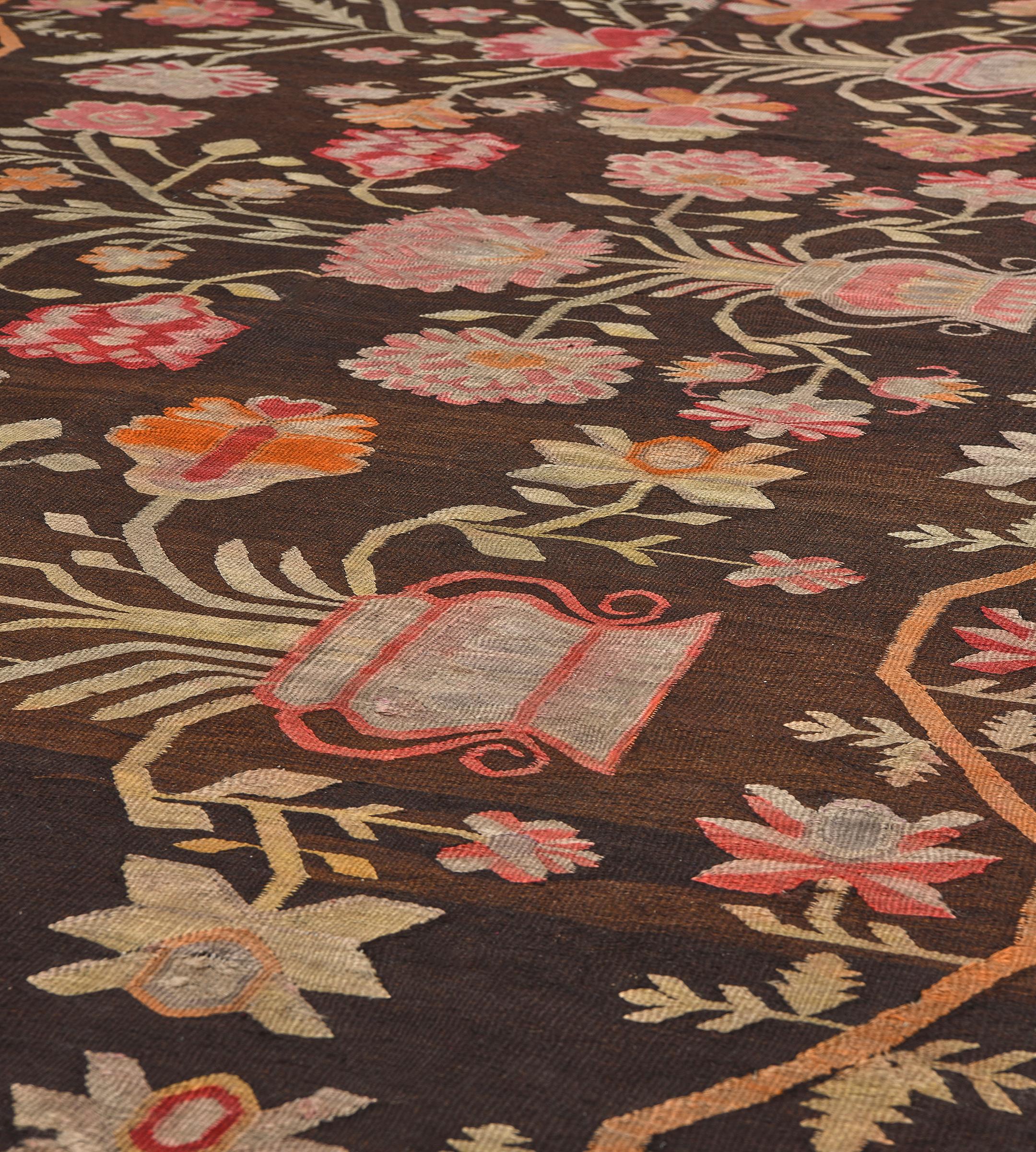 Antique Wool Floral Bessarabian Rug from Romania For Sale 1