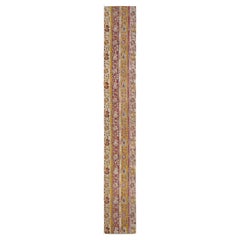 Antique Wool Floral Columns in Ivory, Yellow, and Raspberry-Red Turkish Runner