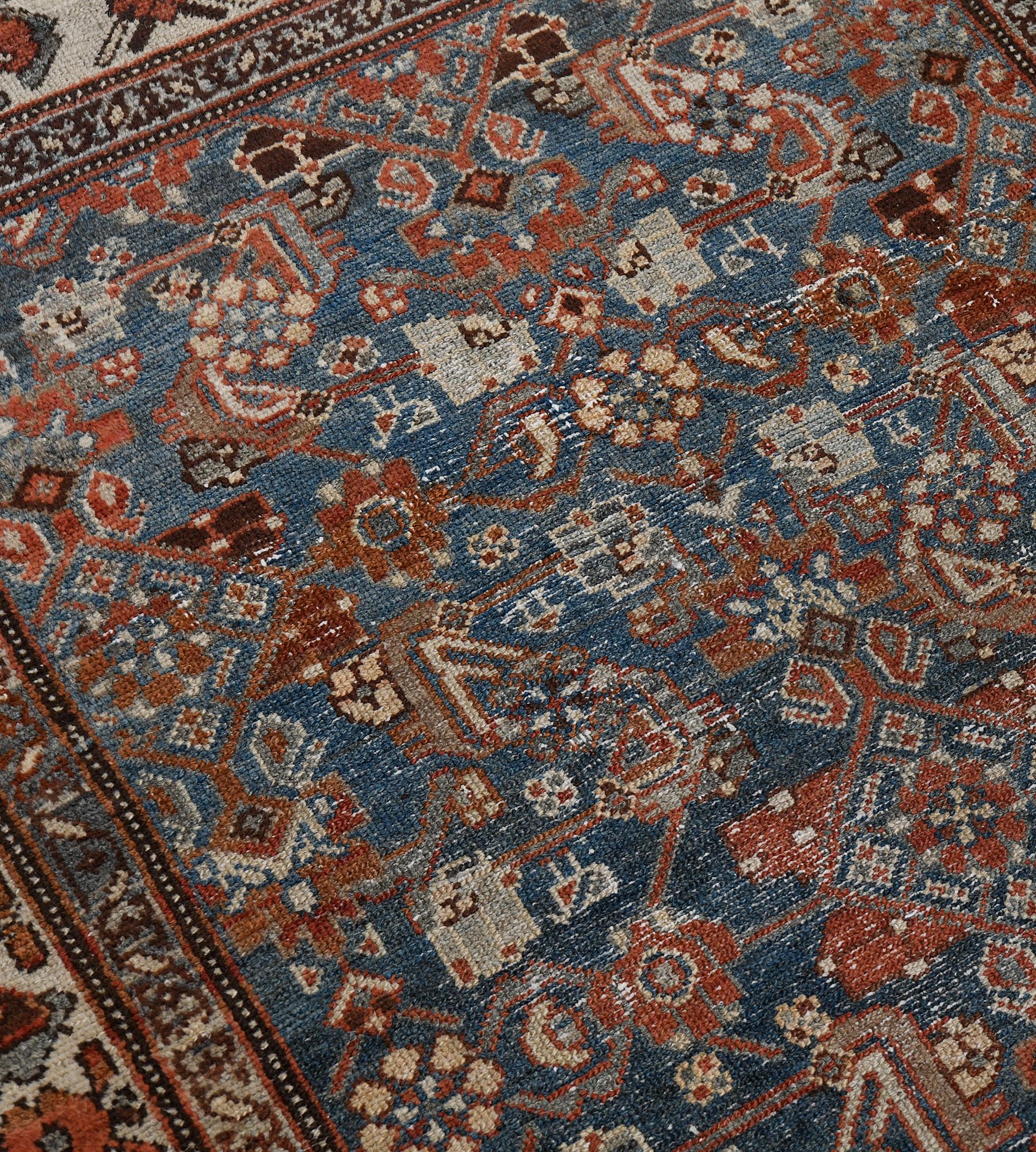 Antique Wool Floral Persian Malayer Rug For Sale 5