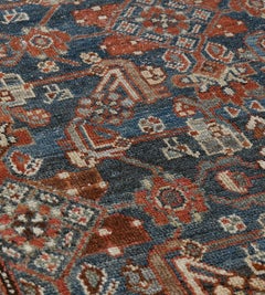 19th Century Antique Hand-Knotted Persian Malayer Rug, Sea-Blue Field