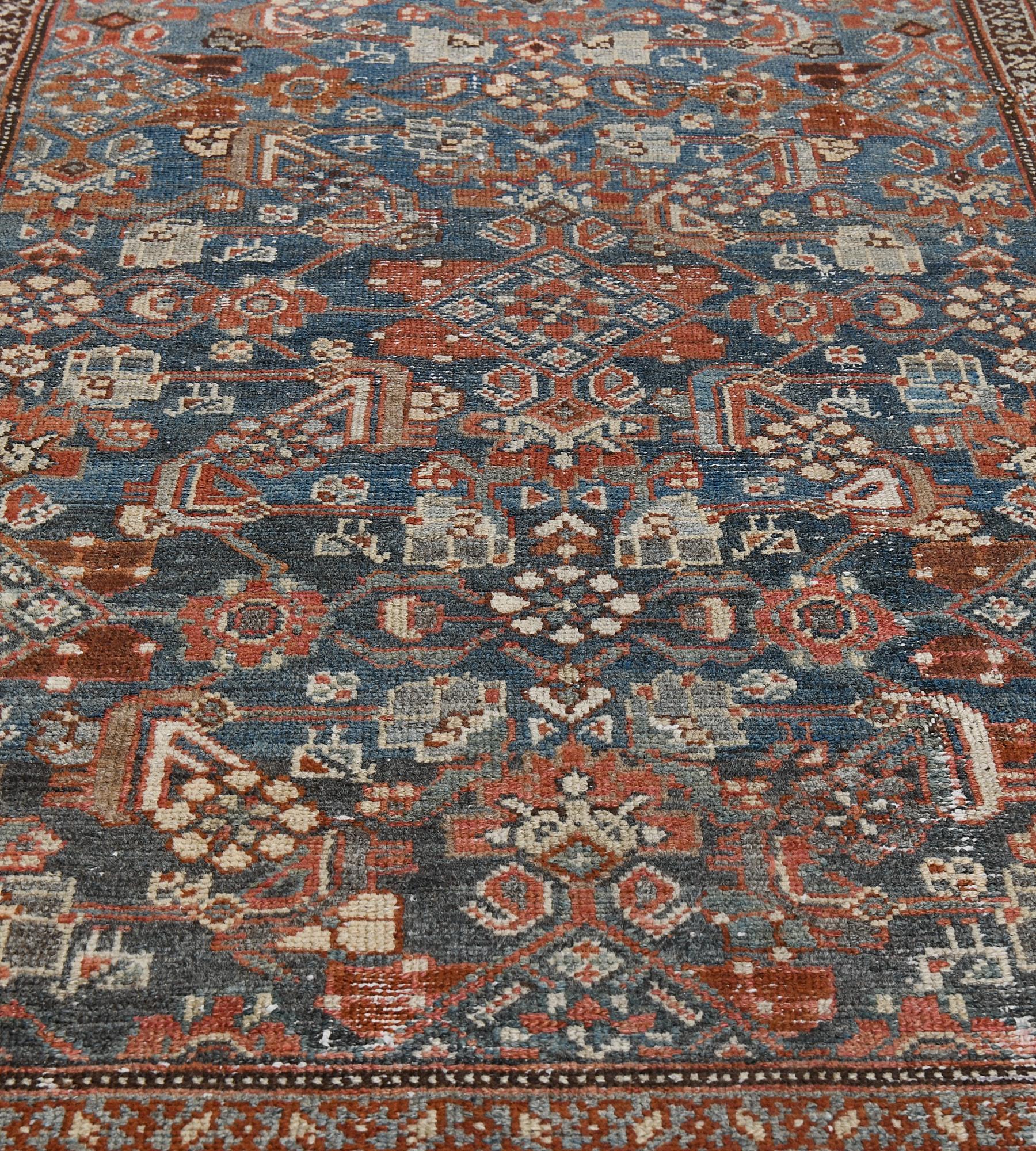 Antique Wool Floral Persian Malayer Rug For Sale 2