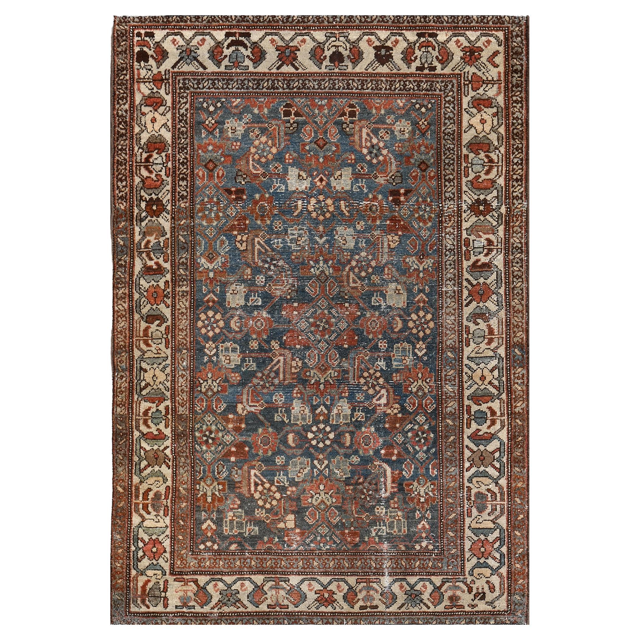Antique Wool Floral Persian Malayer Rug For Sale