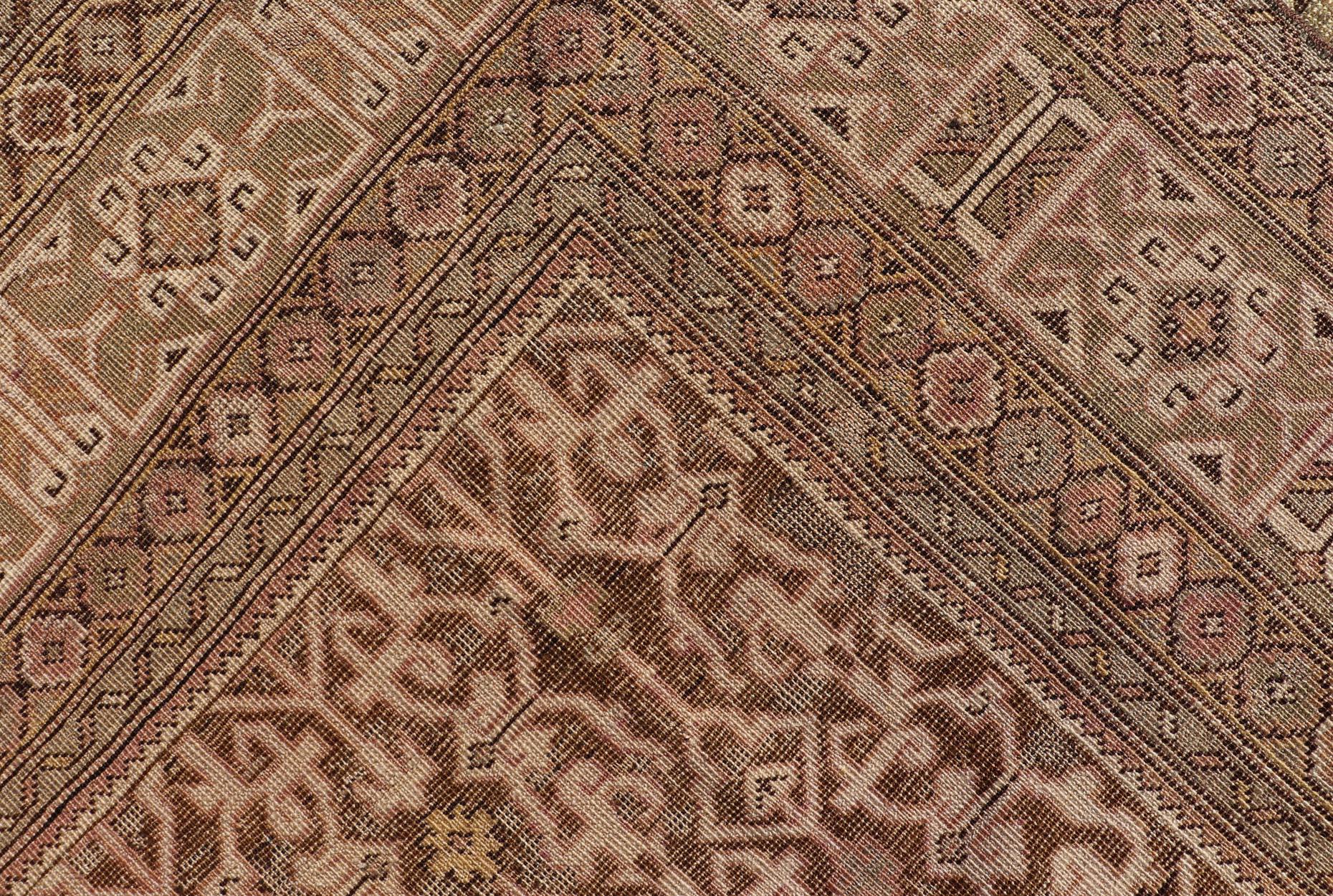 Antique Wool Hand Knotted Caucasian Kazak Rug in Dark Brown Background For Sale 6