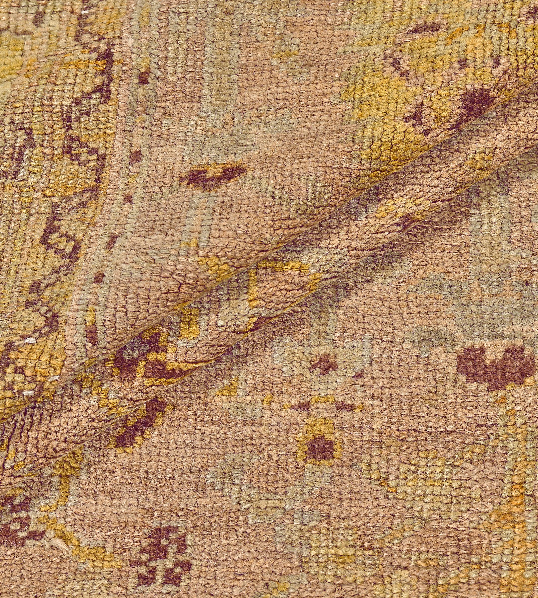 Tappeto Oushak Anatolian floreale antico in lana tessuto a mano 10'6 