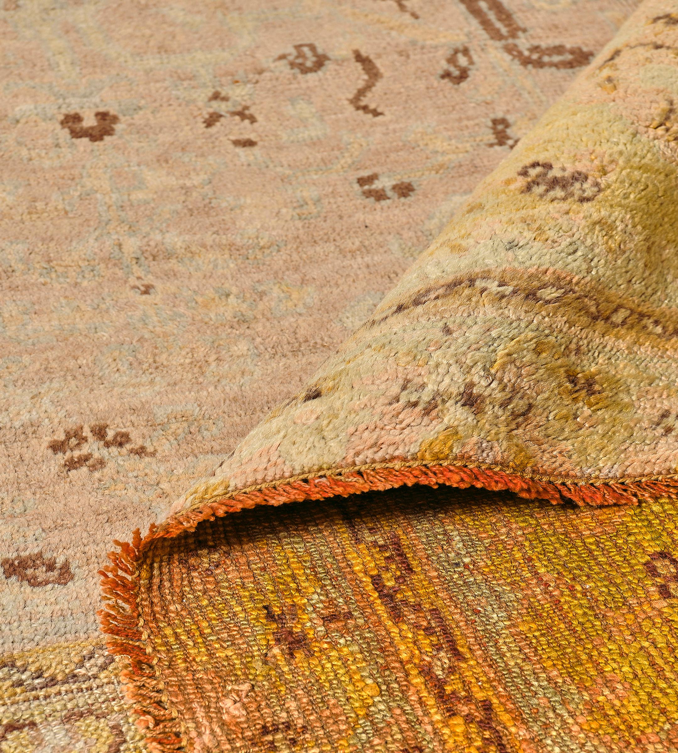 Tappeto Oushak Anatolian floreale antico in lana tessuto a mano 10'6 