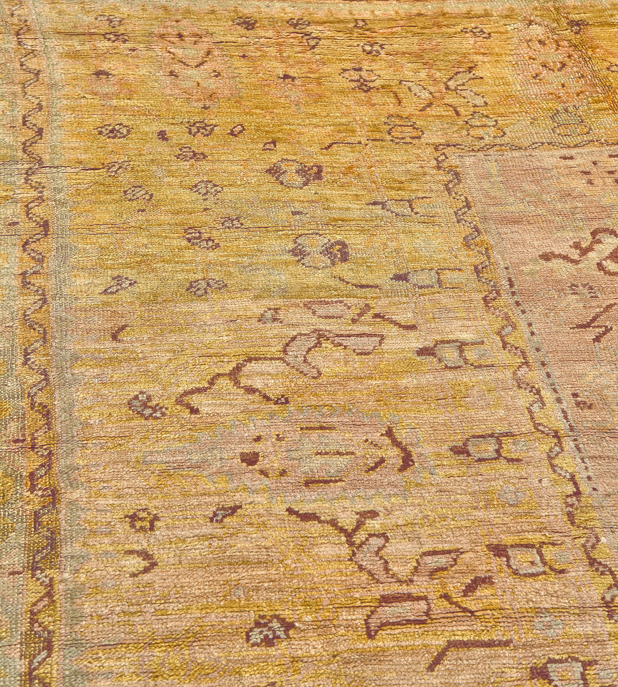 Tappeto Oushak Anatolian floreale antico in lana tessuto a mano 10'6 