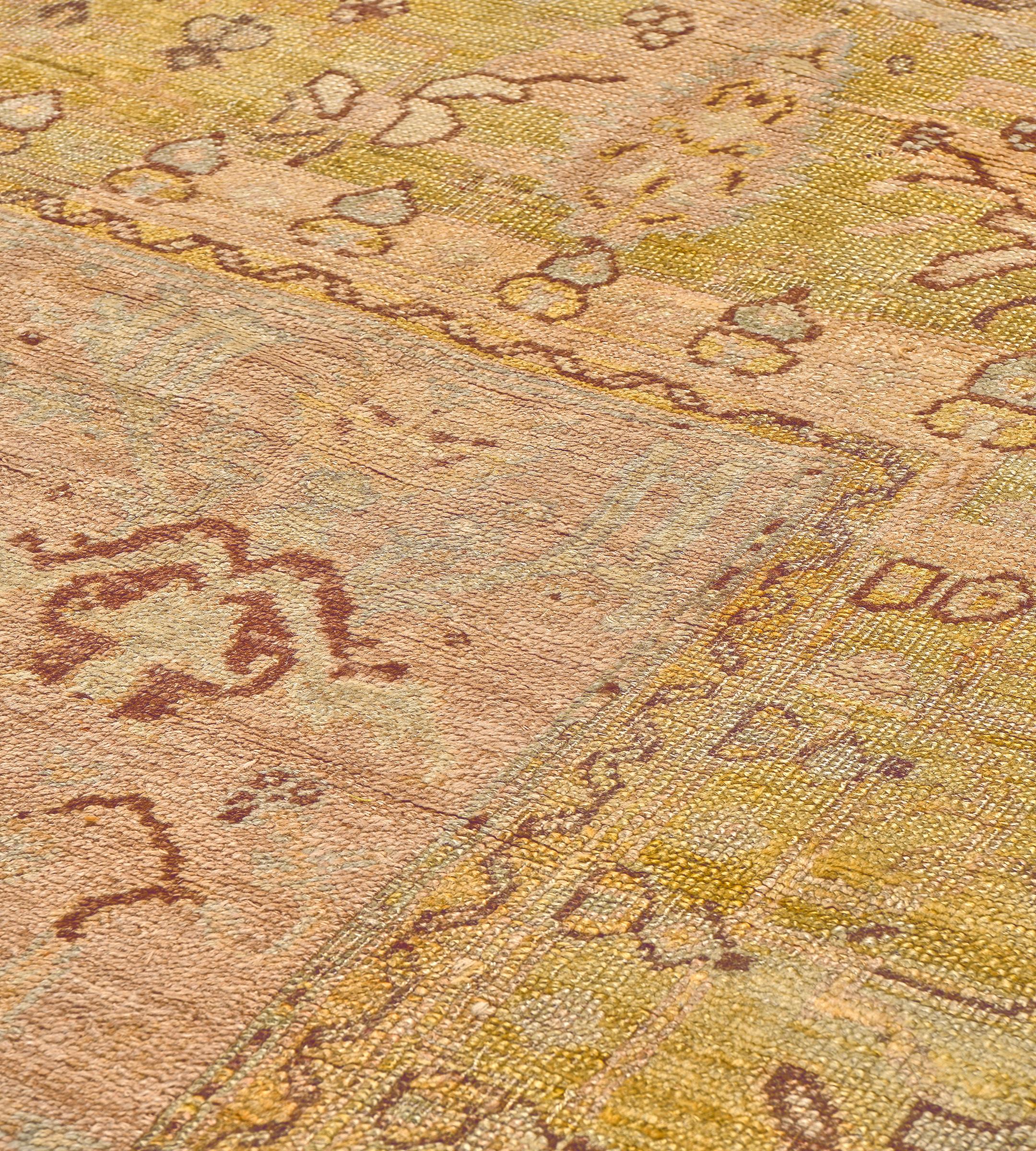 XIX secolo Tappeto Oushak Anatolian floreale antico in lana tessuto a mano 10'6 