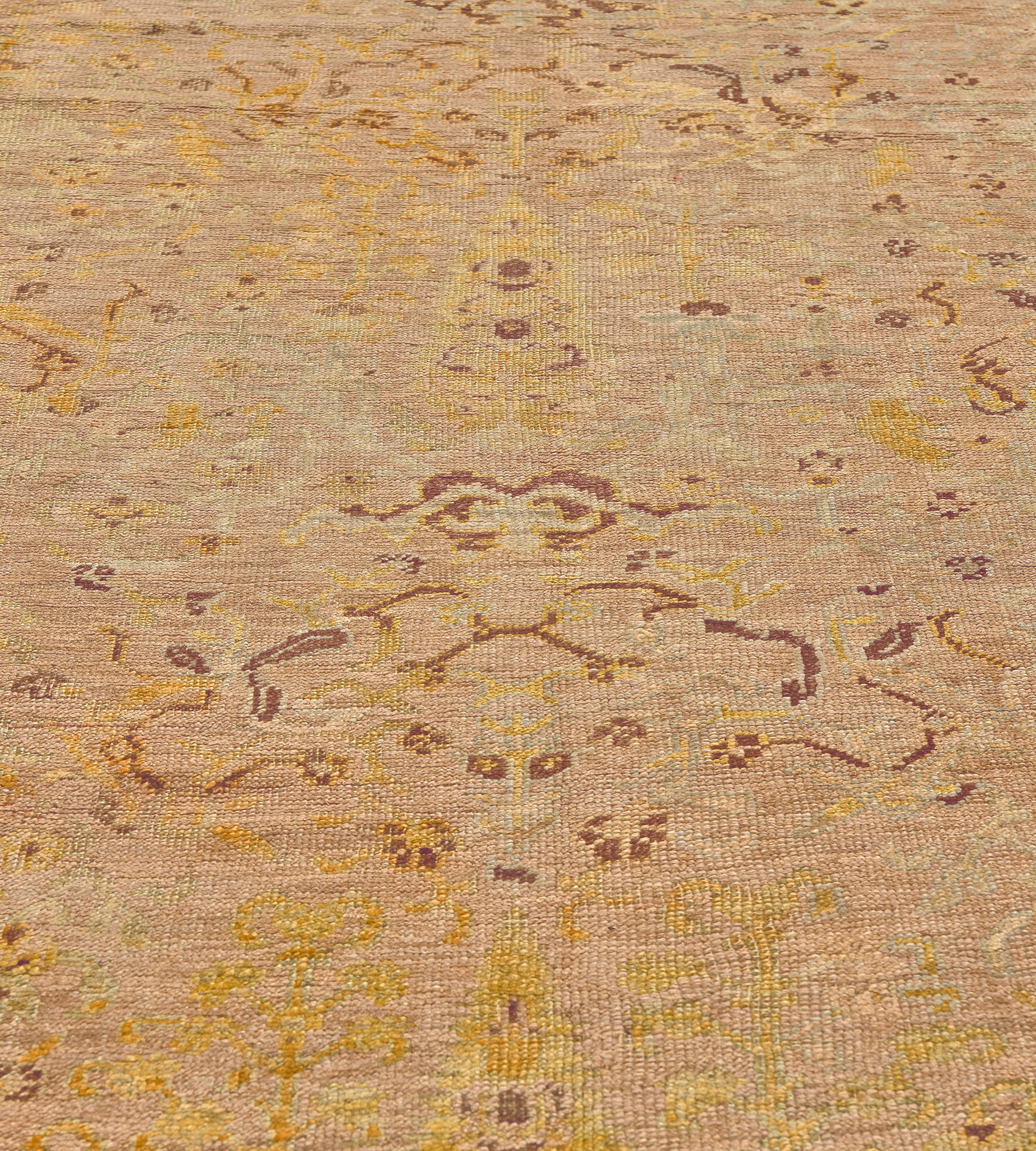Tappeto Oushak Anatolian floreale antico in lana tessuto a mano 10'6 