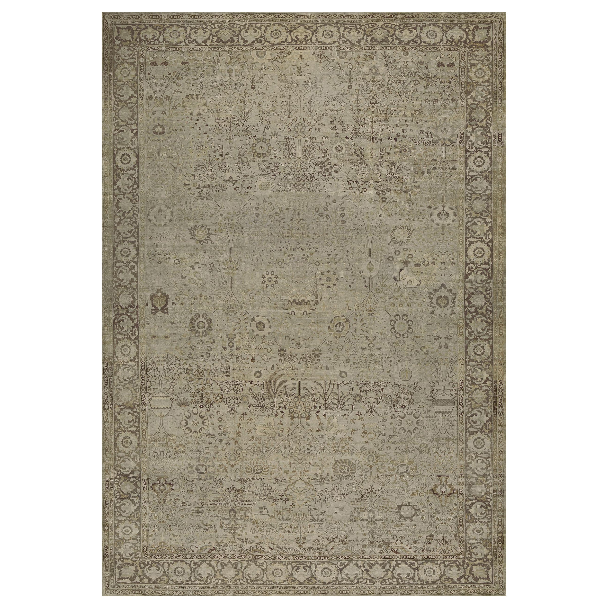 Tapis indien antique en laine tissé à la main à motifs floraux Agra