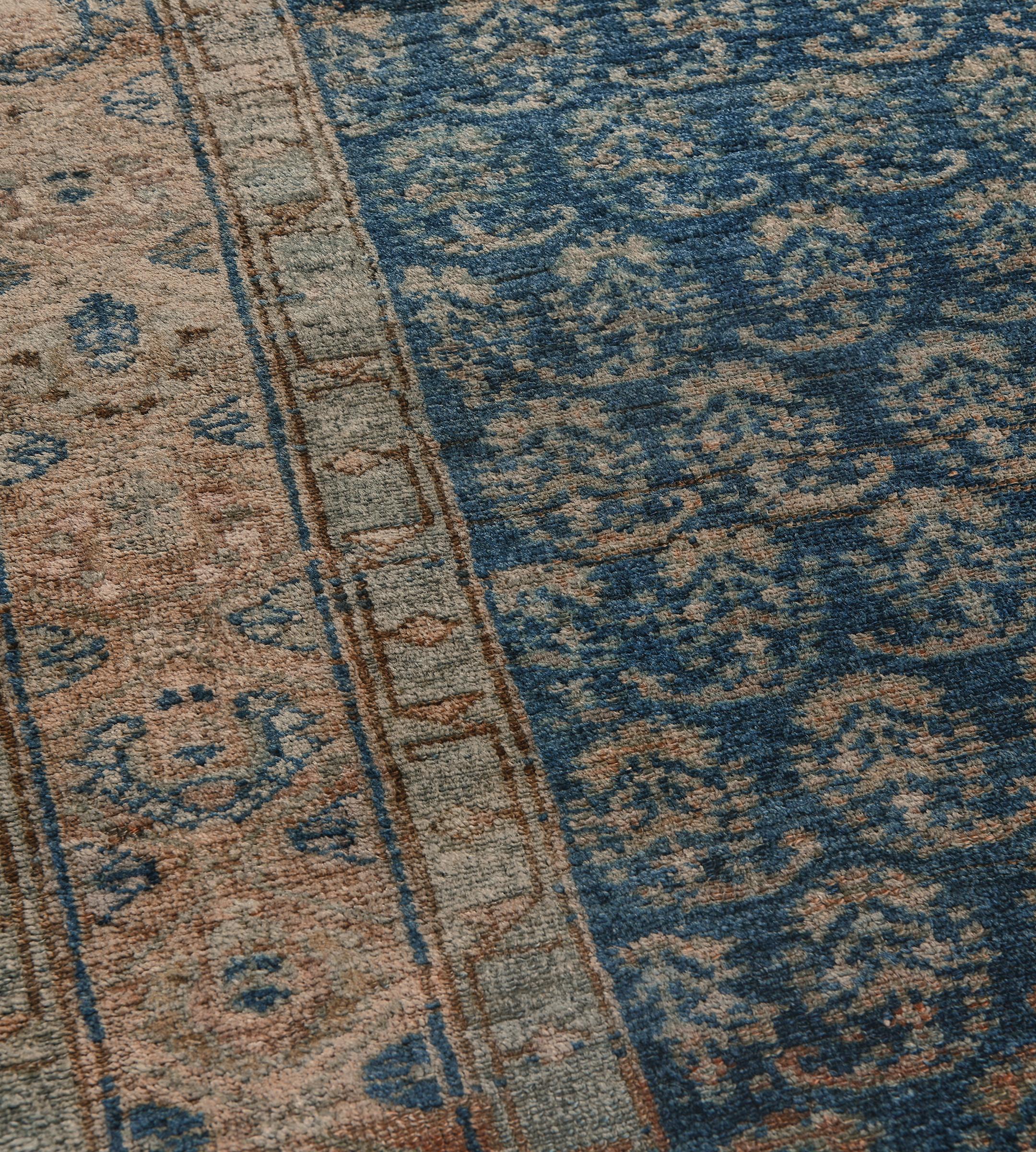 Persiano Runner serab persiano antico in lana indaco-blu Boteh floreale in vendita