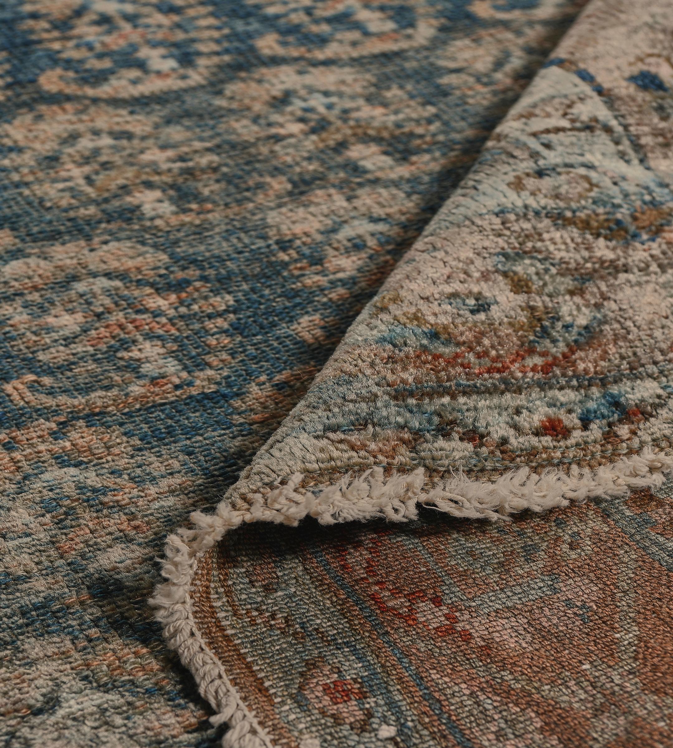 Runner serab persiano antico in lana indaco-blu Boteh floreale in vendita 1