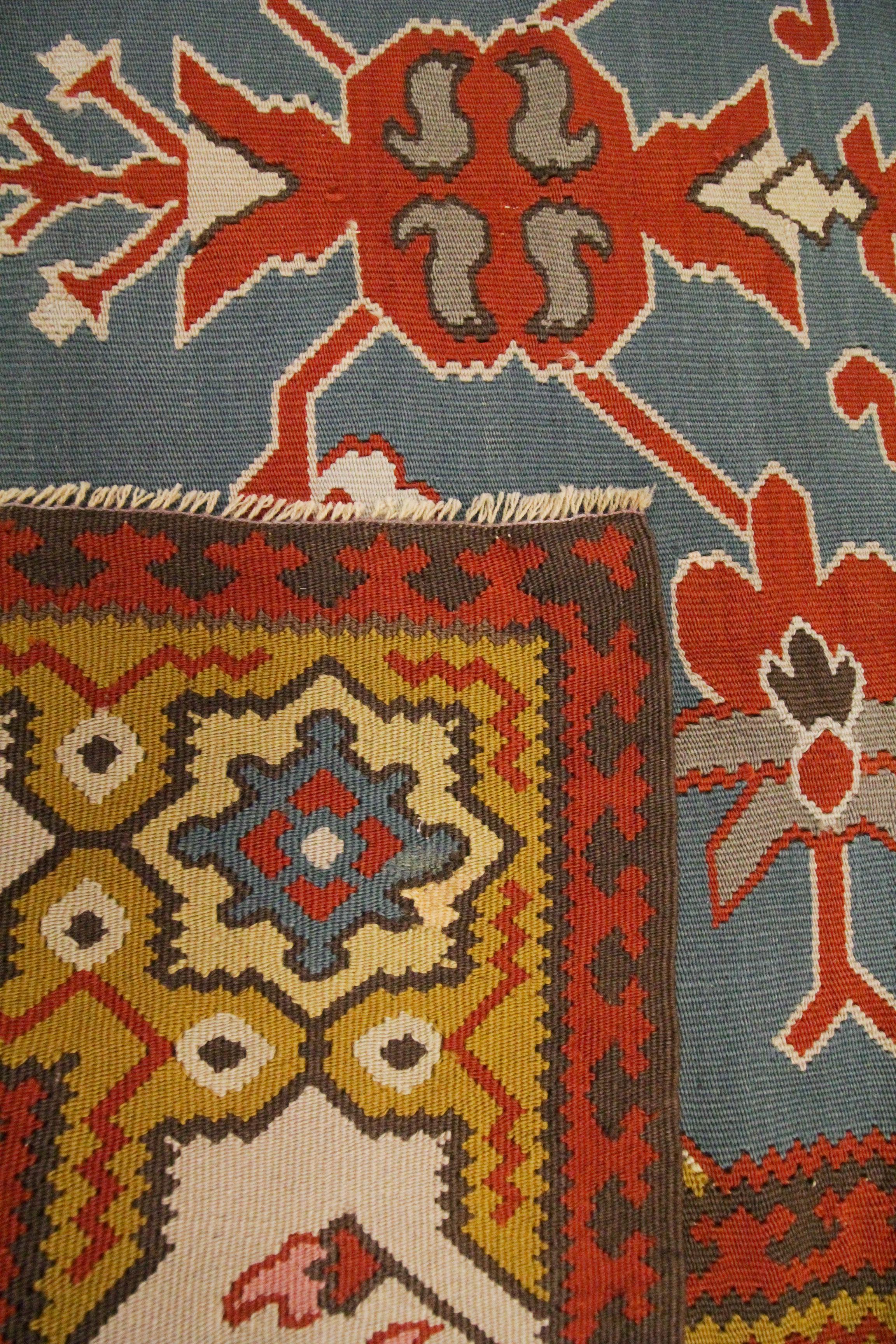 Early 20th Century Antique Wool Kilim Rug Handmade Tribal Anatolian Pirot Turkish Carpet Geometric For Sale