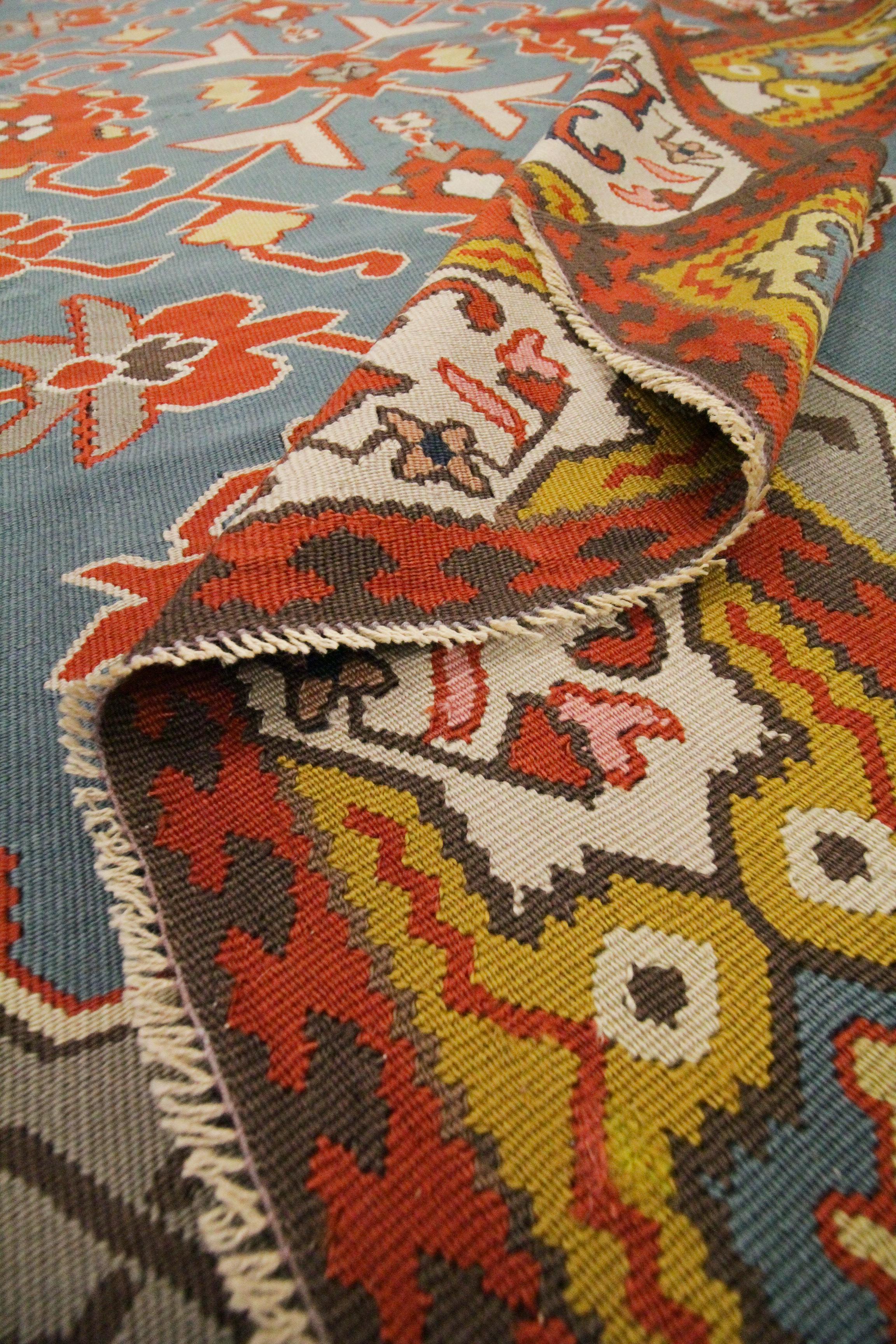 Antique Wool Kilim Rug Handmade Tribal Anatolian Pirot Turkish Carpet For Sale 1