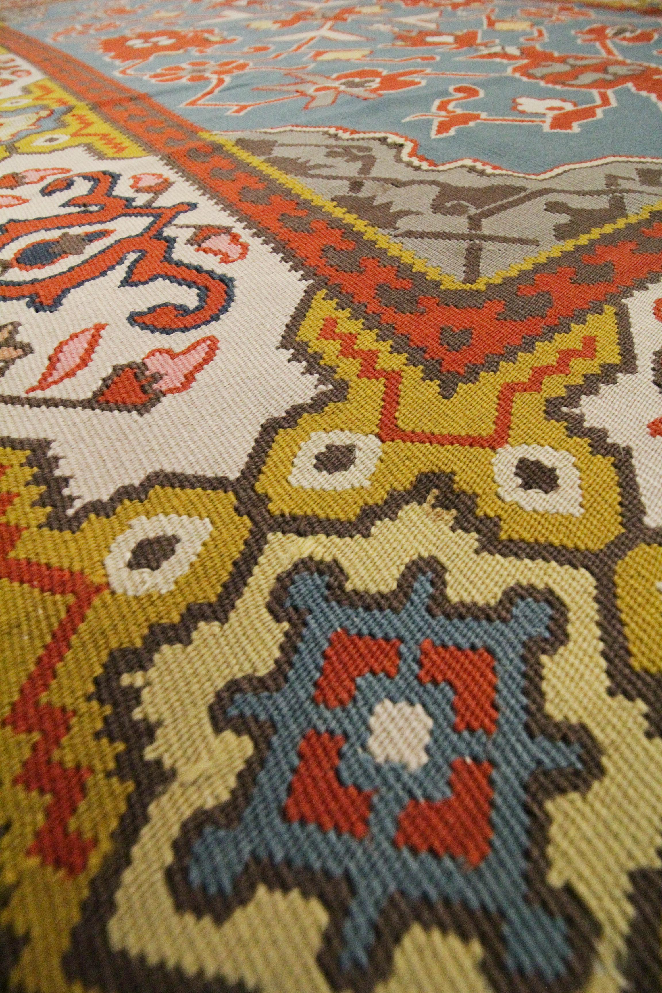Hand-Knotted Antique Wool Kilim Rug Handmade Tribal Anatolian Pirot Turkish Carpet For Sale