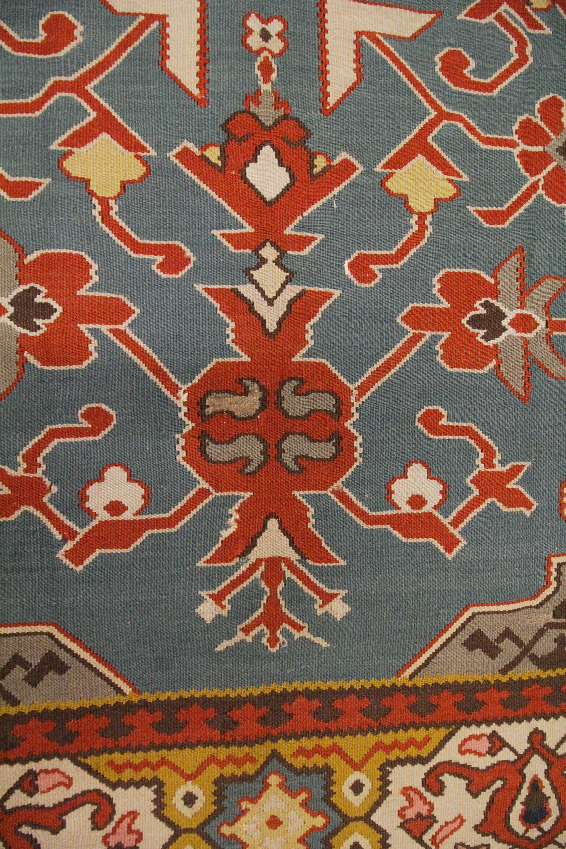 Antique Wool Kilim Rug Handmade Tribal Anatolian Pirot Turkish Carpet For Sale 2
