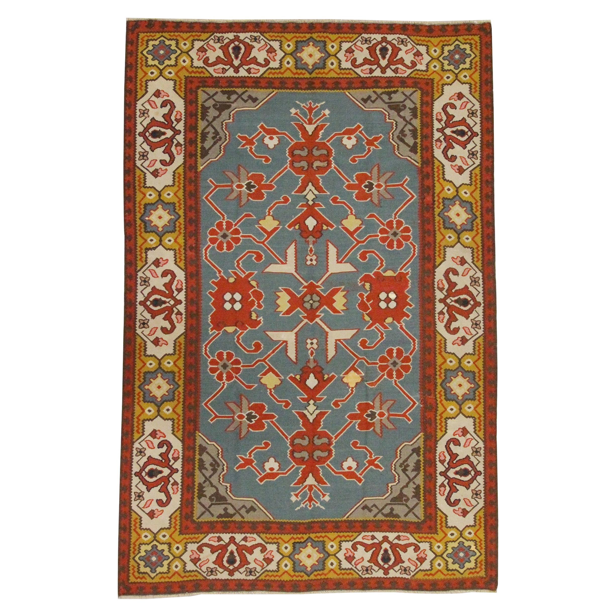 Antique Wool Kilim Rug Handmade Tribal Anatolian Pirot Turkish Carpet For Sale