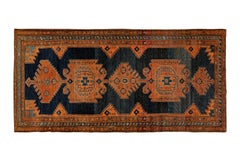 Antique Wool Malayer Runner in Deep Indigo and Amber, Early 20th Century