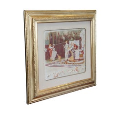 Antico ricamo a punta d'ago in lana con scena di nobiltà europea stampata su seta 21