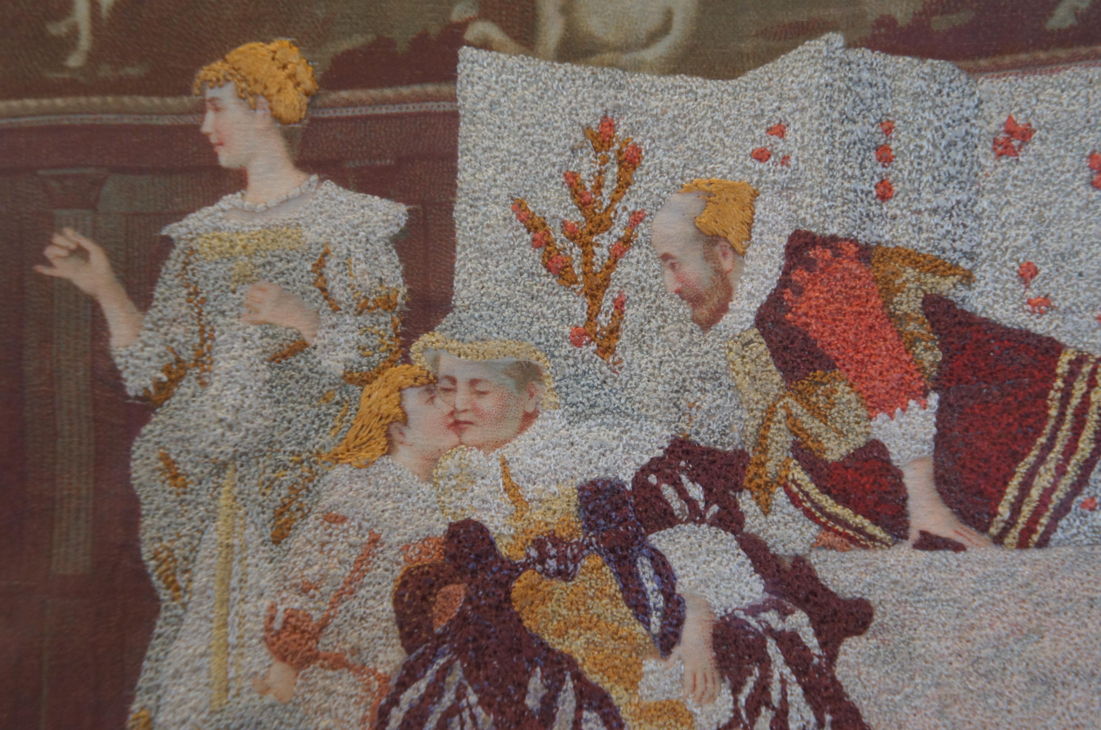 Antiguo Punto de Aguja de Lana Bordado Escena de Nobles Europeos Impreso sobre Seda 21