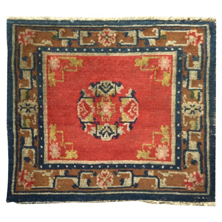 Antique Wool Rug. Tibetan Design. 0.62 x 0.69 m. For Sale