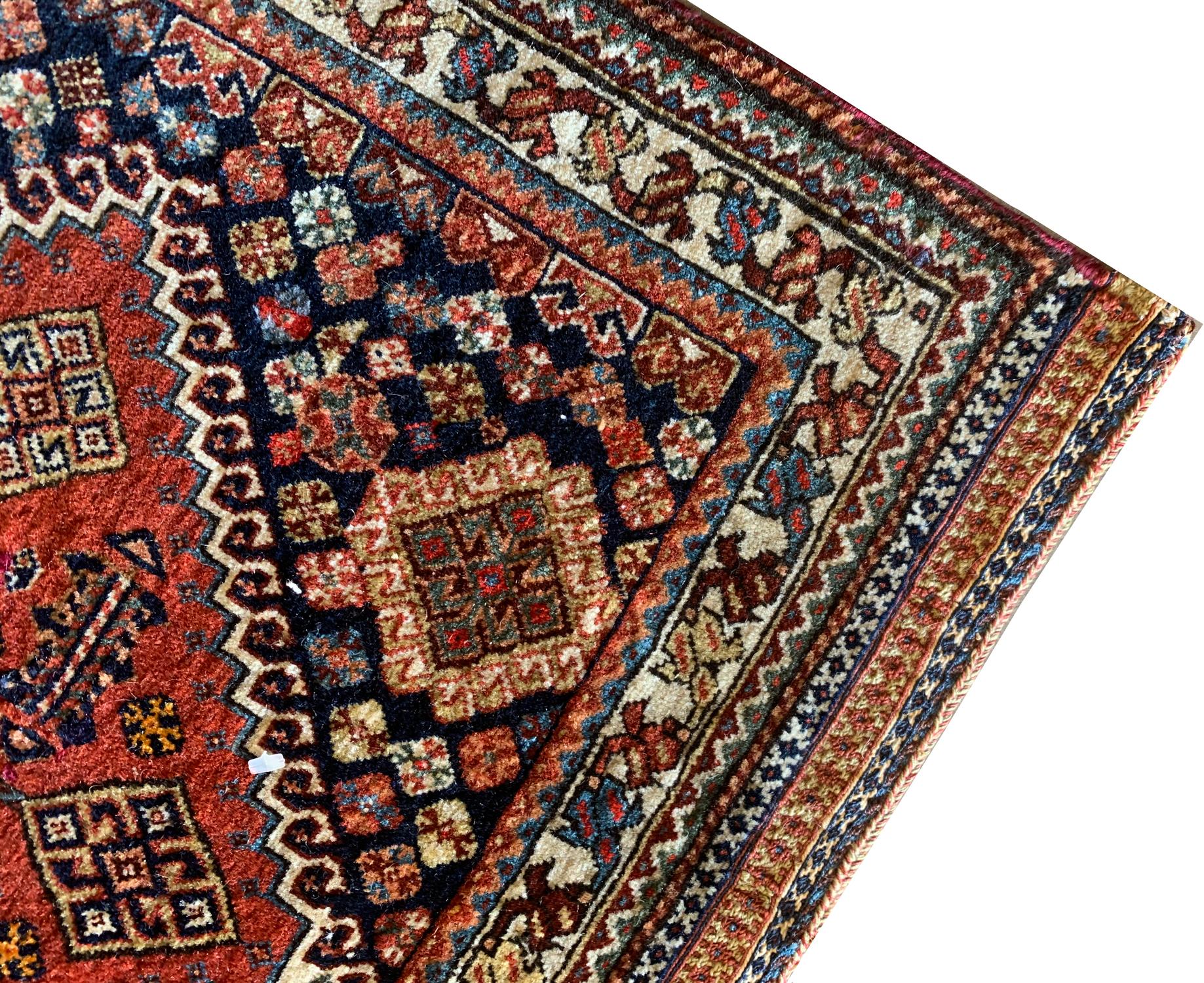 Tribal Antique Wool Saddle Bag Face, Khorjin Rug Caucasian Azerbaijan Carpet For Sale