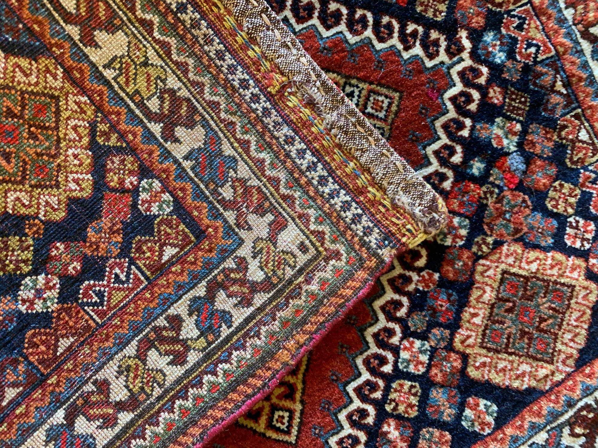 Hand-Woven Antique Wool Saddle Bag Face, Khorjin Rug Caucasian Azerbaijan Carpet For Sale