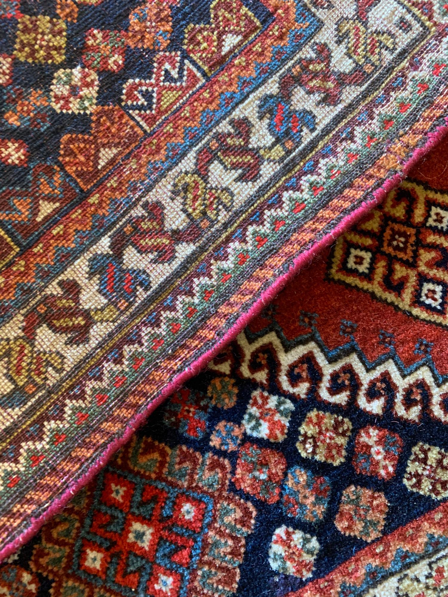 Antique Wool Saddle Bag Face, Khorjin Rug Caucasian Azerbaijan Carpet In Excellent Condition For Sale In Hampshire, GB
