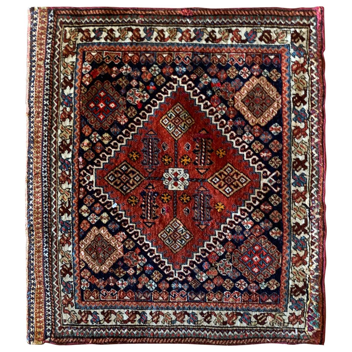 Antique Wool Saddle Bag Face, Khorjin Rug Caucasian Azerbaijan Carpet For Sale