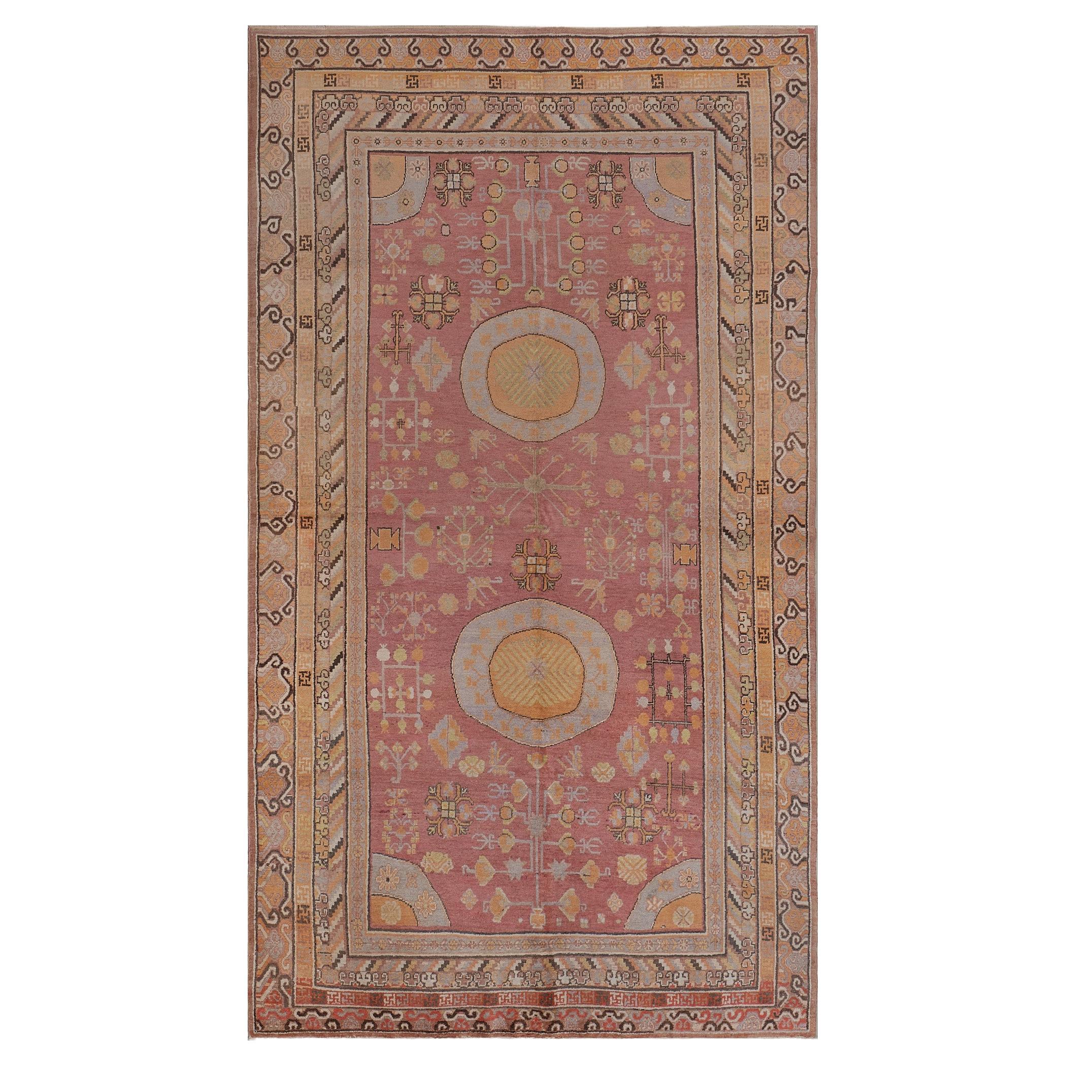 Antique Wool Traditional Khotan Rug from East Turkestan For Sale
