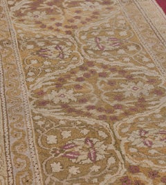 Antique Wool Yellow Handwoven Floral Indian Agra Runner