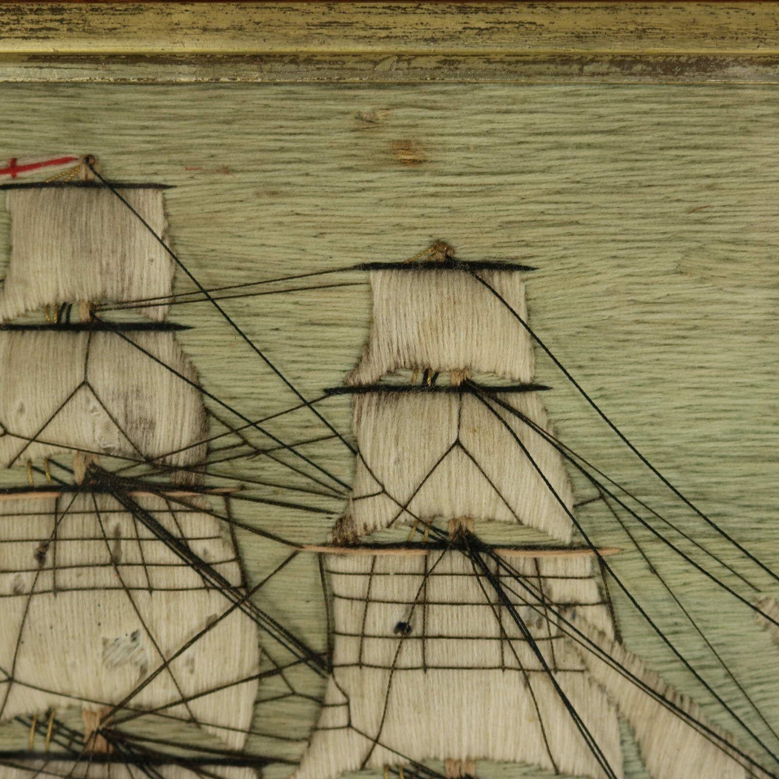 Antique Woolie Sailor's Woolwork Embroidery of a Ship For Sale 7