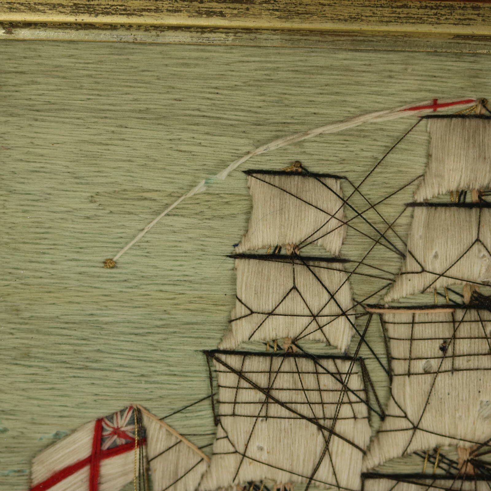 Antique Woolie Sailor's Woolwork Embroidery of a Ship For Sale 8