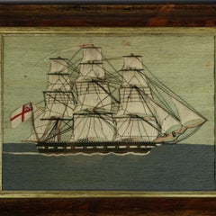 Antique Woolie Sailor's Woolwork Embroidery of a Ship