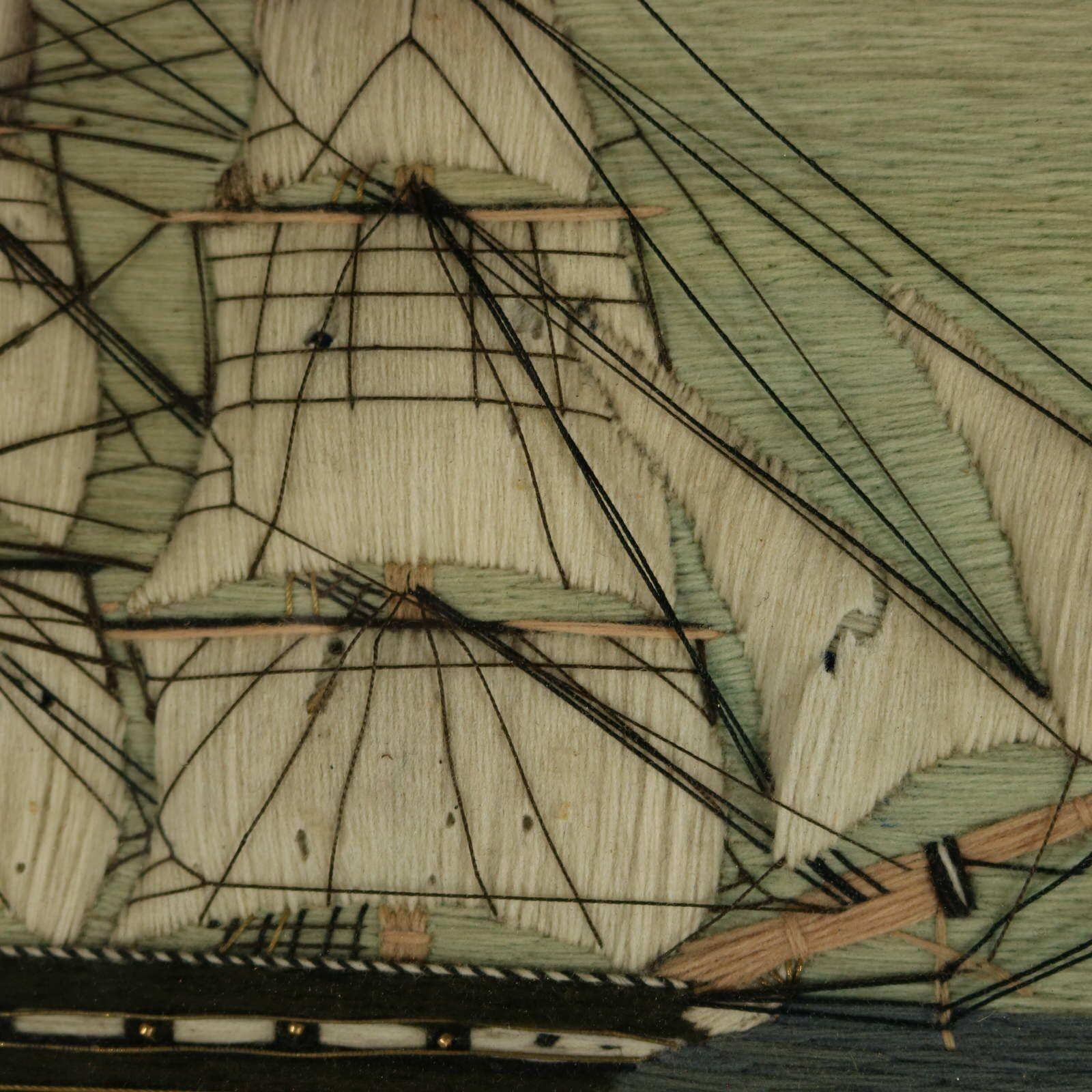 Antique Woolie Sailor's Woolwork Embroidery of a Ship For Sale 4