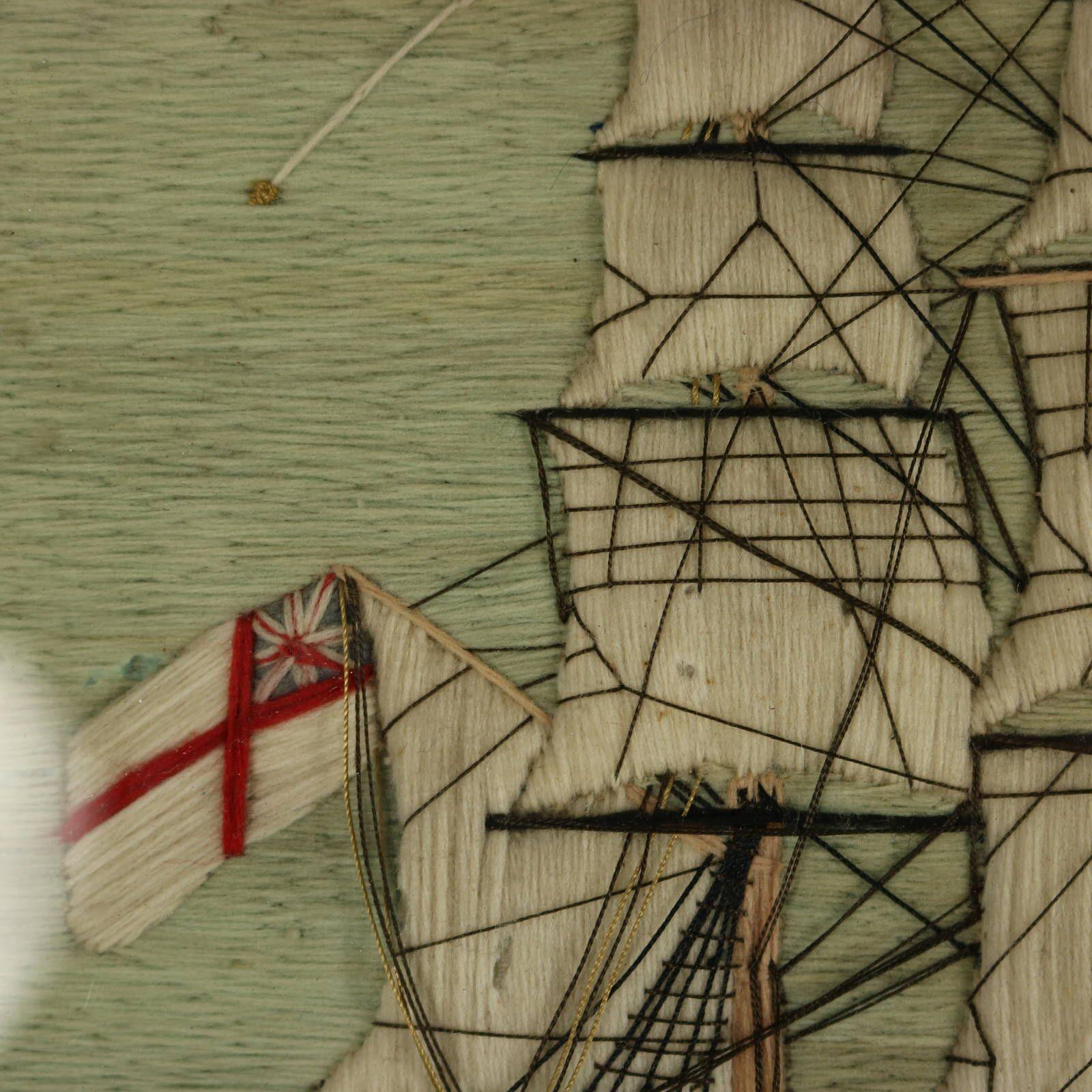 Antique Woolie Sailor's Woolwork Embroidery of a Ship For Sale 5