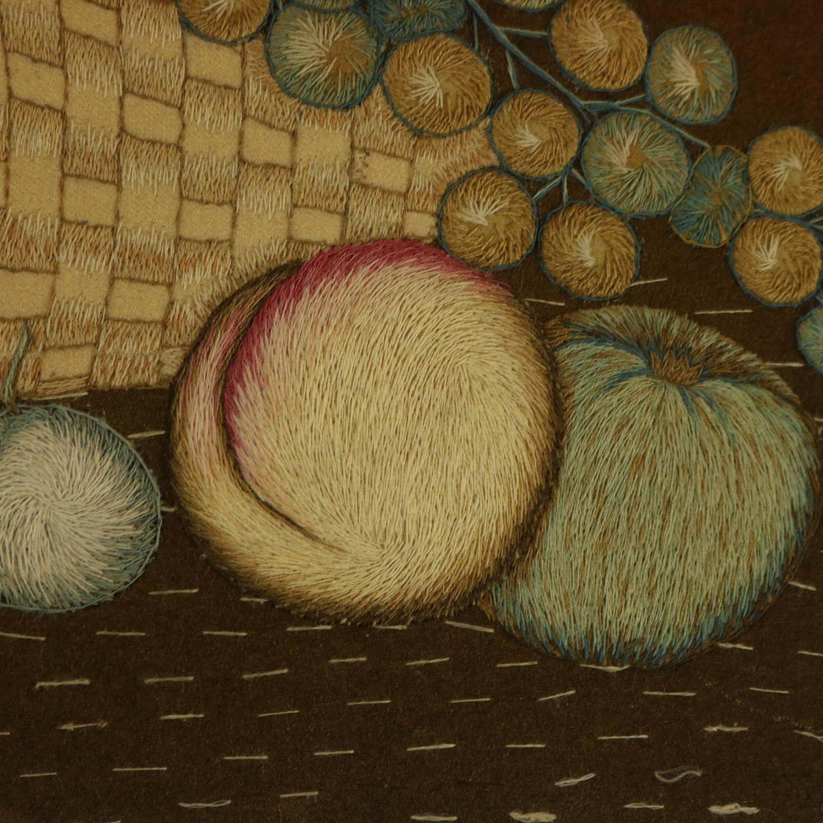 Antique Woolwork Embroidery with Fruit Basket and Bird For Sale 2