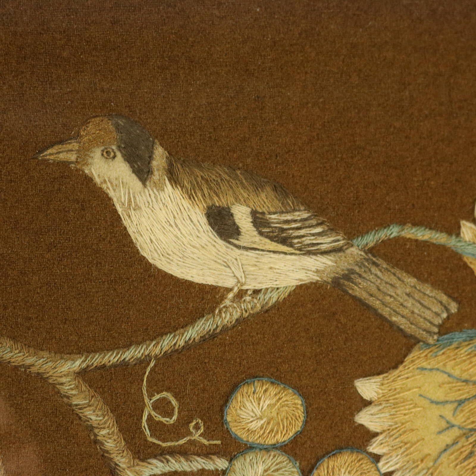 Antique Woolwork Embroidery with Fruit Basket and Bird For Sale 3