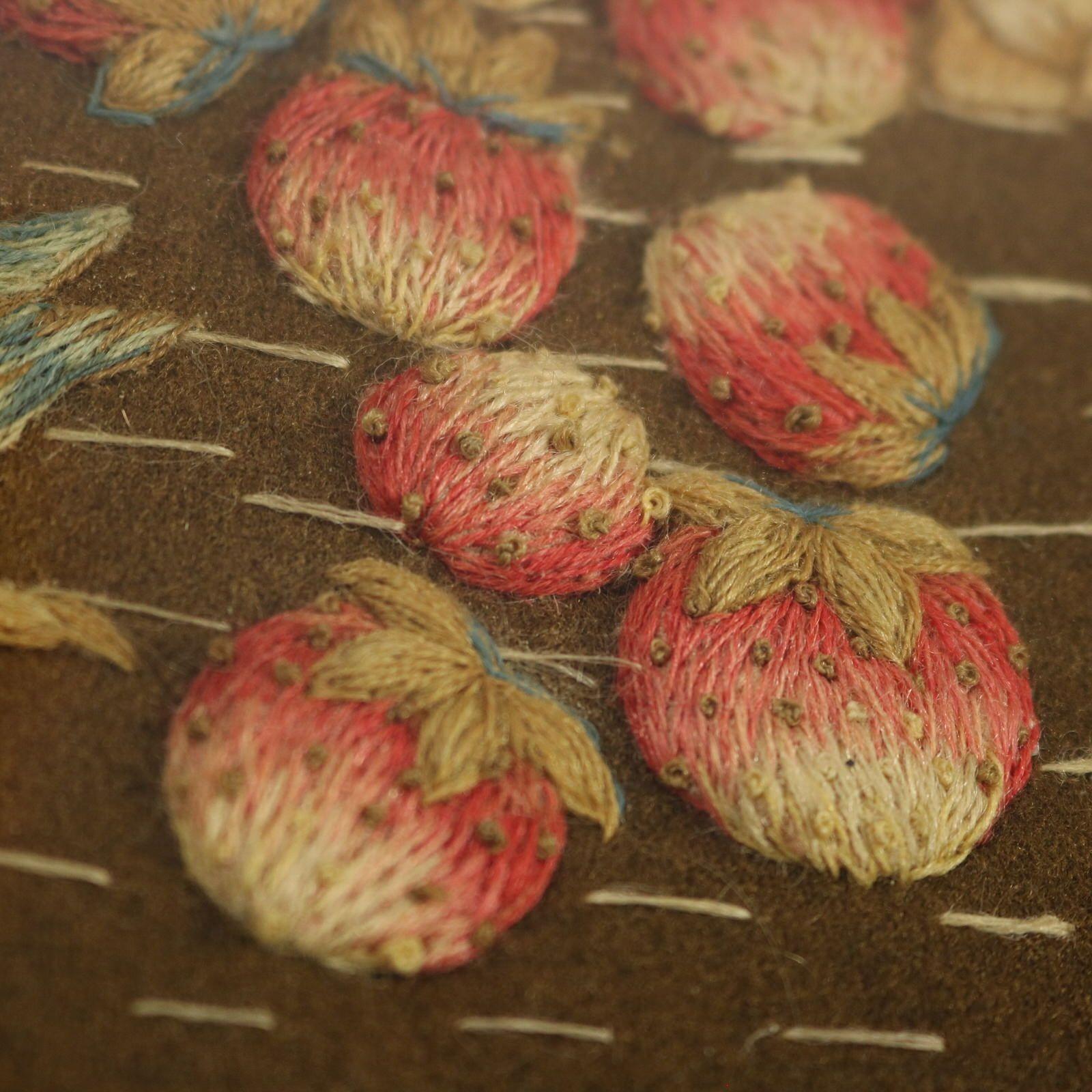 Antique Woolwork Embroidery with Fruit Basket and Bird For Sale 4